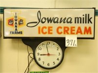 Iowana Milk Ice Cream Sign, Clock Works, No Light,