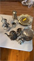 ASSORTED SILVER PLATE TEA SET, TIERED DISH,