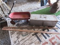 yardsticks,toolbox, & kids wagon(missing wheel)