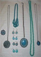 10 Pieces of Turquoise Style Jewelry- (3) 24"
