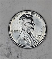 1943 d AU-BU WWII Steel Wheat Cent