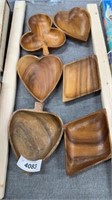 Heart clubs diamonds, and spades, wooden dishes