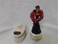 Barbie china figurines with rose inside - trinket