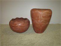2pc Vintage Glazed Clay Pottery Southwest?