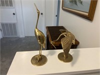 Pair Vintage Brass Crane Statues