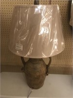 Pottery style base lamp with shade