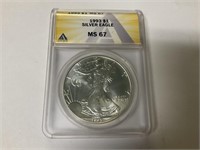 1oz 99.9 Silver Eagle 1993 Graded MS 67