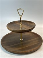 Solid American walnut two tiered serving tray  6”