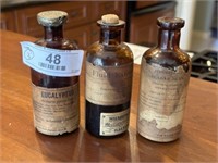 3 Antique Amber Medicine Bottles