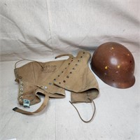 Pair of WW2 gaiters & military helmet
