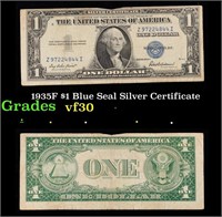 1935F $1 Blue Seal Silver Certificate Grades vf++