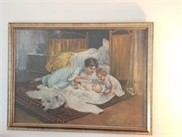 Gemälde, Bild Mutter mit zwei Kindern auf