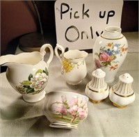 6 piece of Vintage China- Creamer, vase, salt and