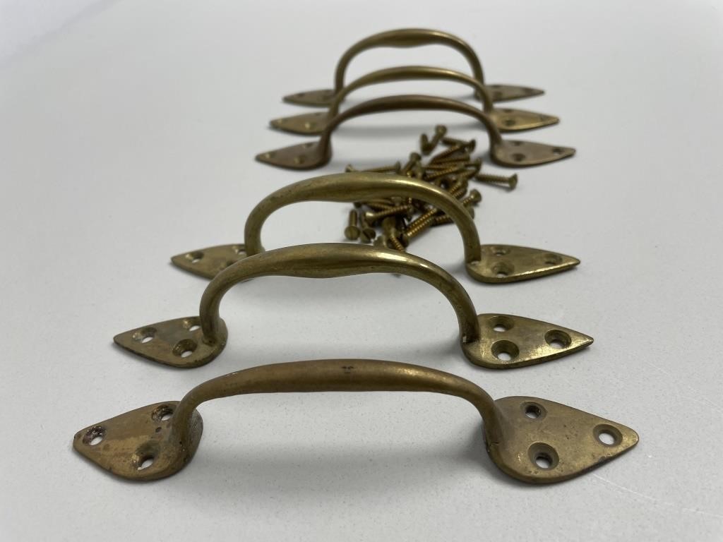 6 Solid Brass JC&S Handles & screws