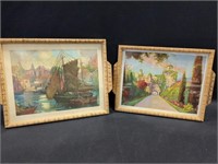 2 Vintage trays with prints