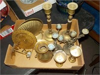 Brass candleholders, vase, etc.