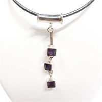 STERLING SILVER AMETHYST PENDANT NECKLACE
