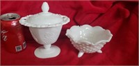Milk Glass Candy Dish Compote with Lid Grapes