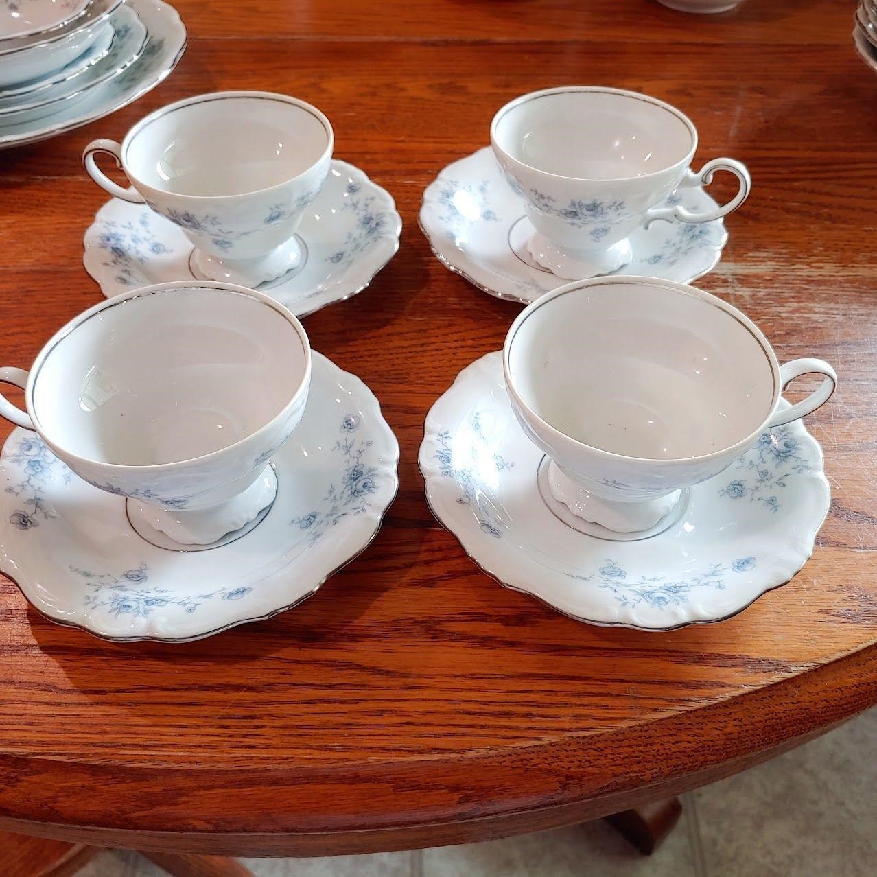 Blue Garland Haviland China Teacups and Saucers