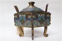 Chinese Cloisonne Footed Incense Burner