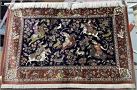 3' 4" x 5' Finely Woven All Silk Hunting Scene Rug