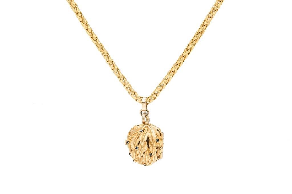 14K GOLD CHAIN AND GOLD-PLATED WATCH PENDANT, 48g