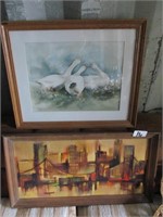 Water Color Goose & City Scape wall decor