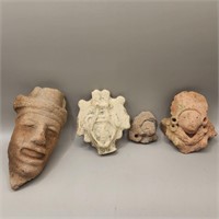 4 Pre-Columbian heads-1st is like a vessel handle