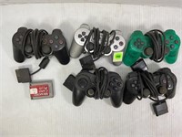 LOT OF 5 PLAYSTATION CONTROLLERS AND MEMORY CARD