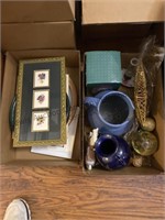 2 boxes, figurines, picture frames vases see
