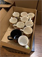 Box of coffee mugs, miscellaneous items in small