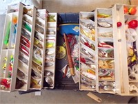 LARGE TACKLE BOX IS FILLED W/ TACKLE