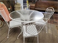 Glass Top Patio Table with 4 iron chairs