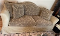 UPHOLSTERED COUCH W/SUEDE ARMS 80W X 37D X 36H