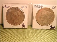 1922S/1923D Peace Dollars XF
