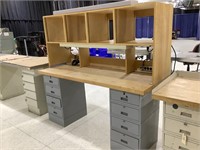 8-drawer solid wood topped desk with hutch