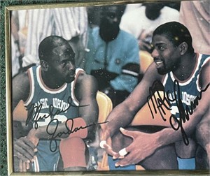 Michael Jordan & Magic Johnson Framed signed Photo