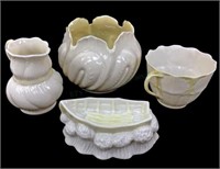 (4pc) Belleek Porcelain Vase, Trinket Dish