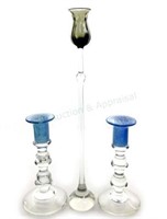 (3) Art Glass Candlestick Holders
