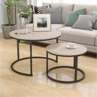 Industrial Round Coffee Table Set of 2