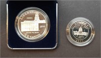 2001 US Capital Proof Silver Dollar & Clad Half