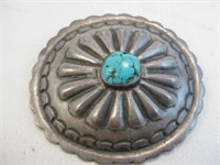 Navajo SS Turquoise Concho Pin - Tested