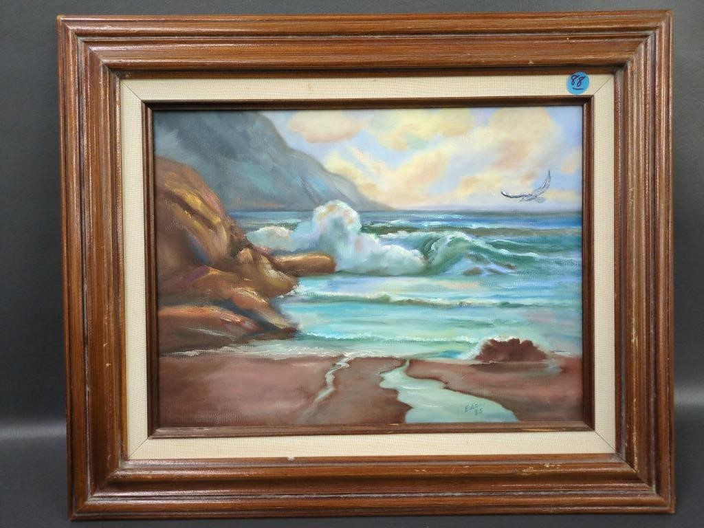 Vintage oil painting on canvas - seascape w/ waves