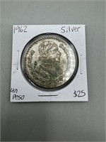 1962 Un Peso Silver Mexican Coin