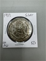 1959 Un Peso Silver Mexican Coin