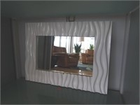 Decorative White Wall Mirror with Wave Design