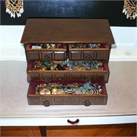 Vintage Wooden Jewelry Box Full Of Jewely