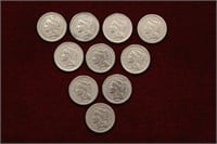 10pc 3 Cent Nickel Lot; 1865 - 1874