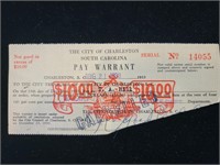 South Carolina Pay Warrant $10 Note