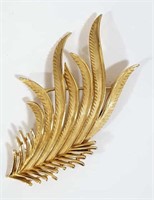 Vtg CROWN TRIFARI Textured Feather Statement Pin